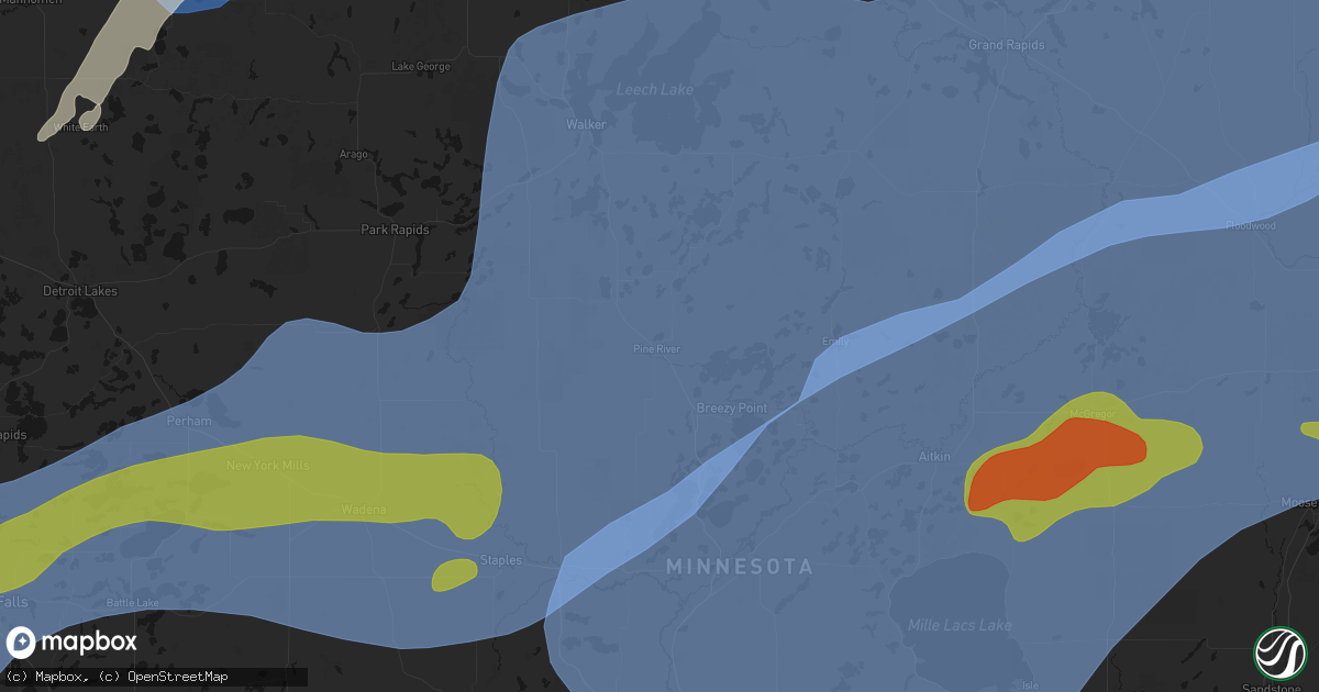 Hail map in Pine River, MN on June 29, 2026