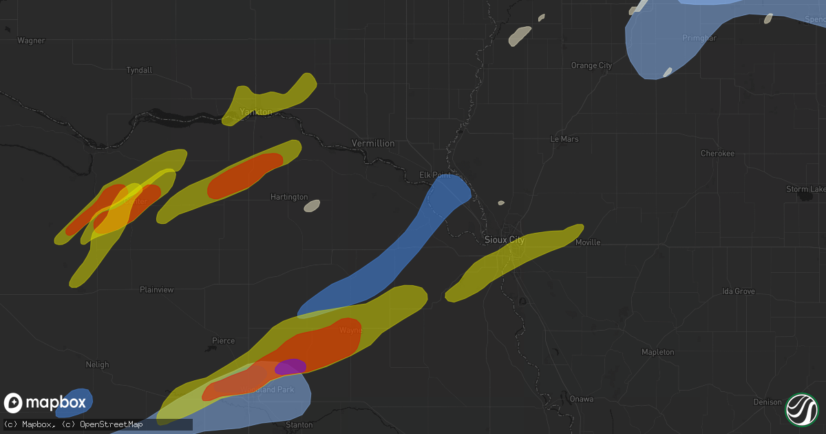 Hail map in Ponca, NE on June 29, 2026