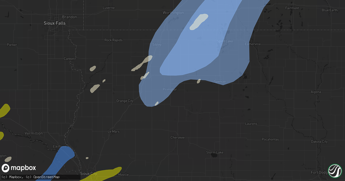 Hail map in Primghar, IA on June 29, 2026