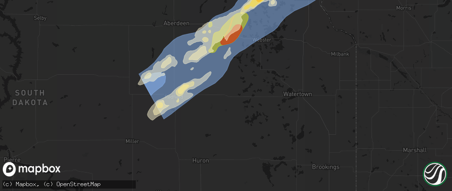 Hail map in Raymond, SD on June 29, 2026