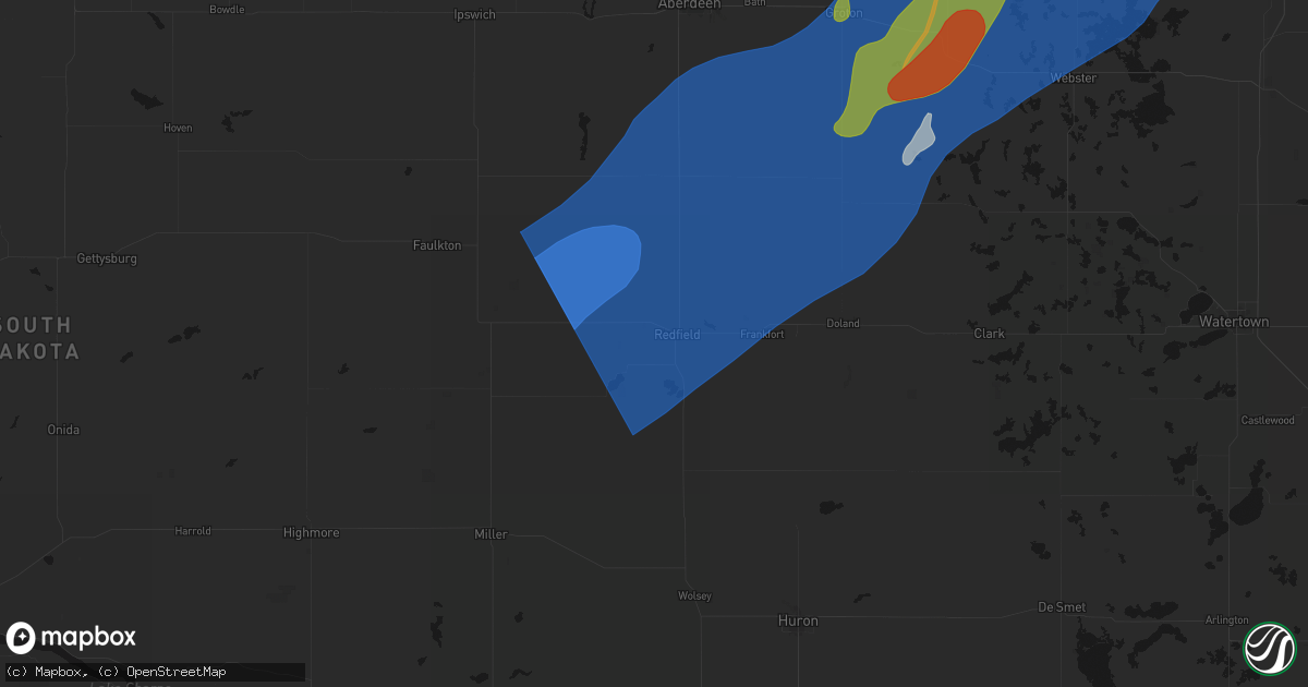 Hail map in Redfield, SD on June 29, 2026