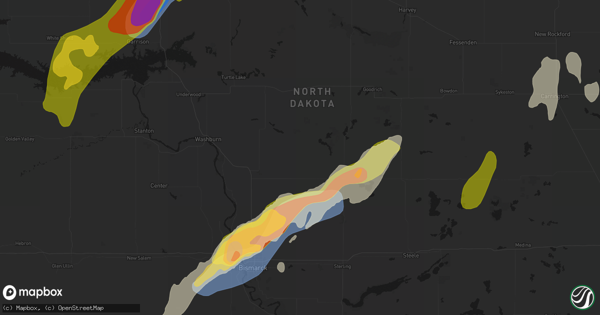 Hail map in Regan, ND on June 29, 2026