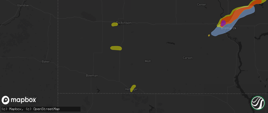 Hail map in Regent, ND on June 29, 2026