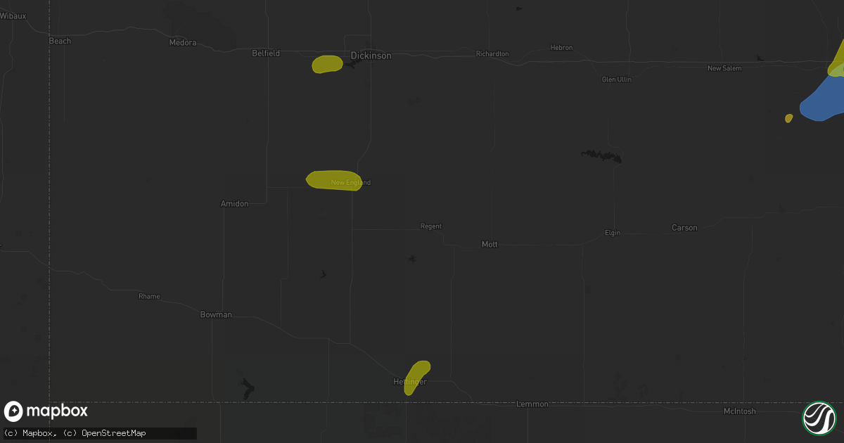 Hail map in Regent, ND on June 29, 2026
