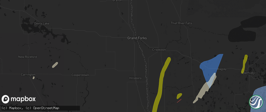Hail map in Reynolds, ND on June 29, 2026