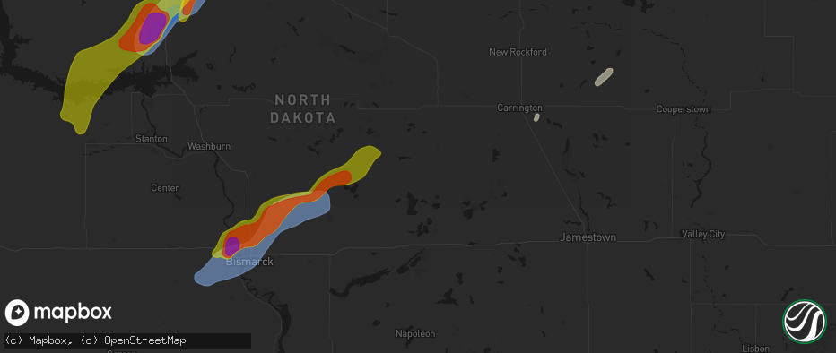 Hail map in Robinson, ND on June 29, 2026