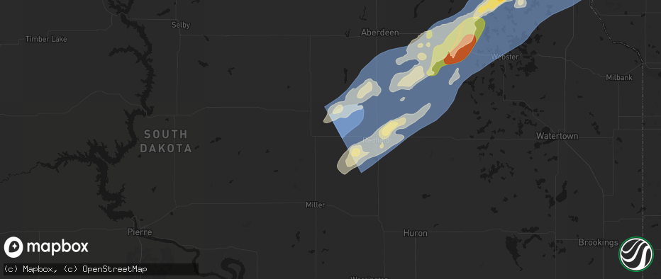 Hail map in Rockham, SD on June 29, 2026