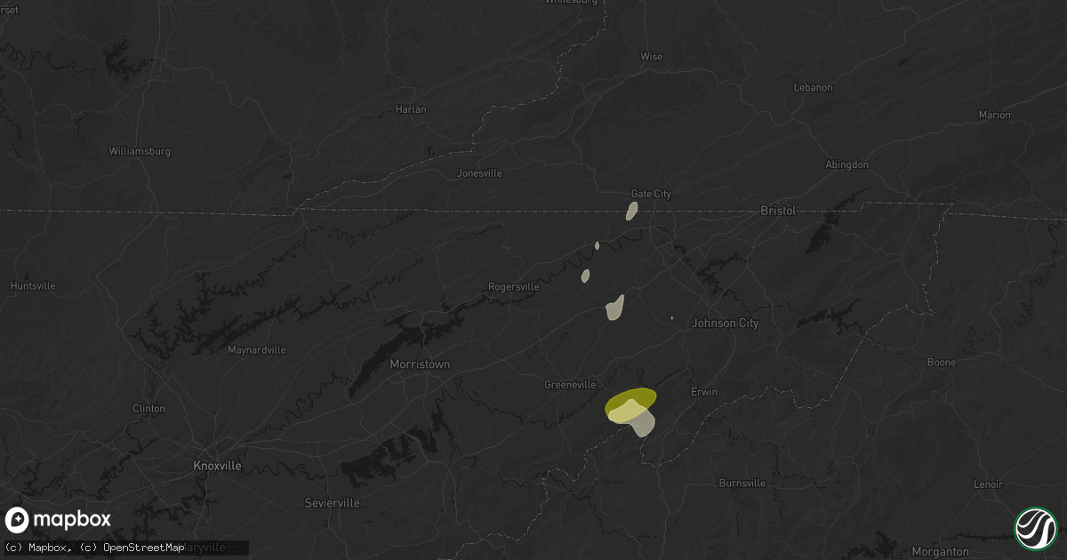 Hail map in Rogersville, TN on June 29, 2026