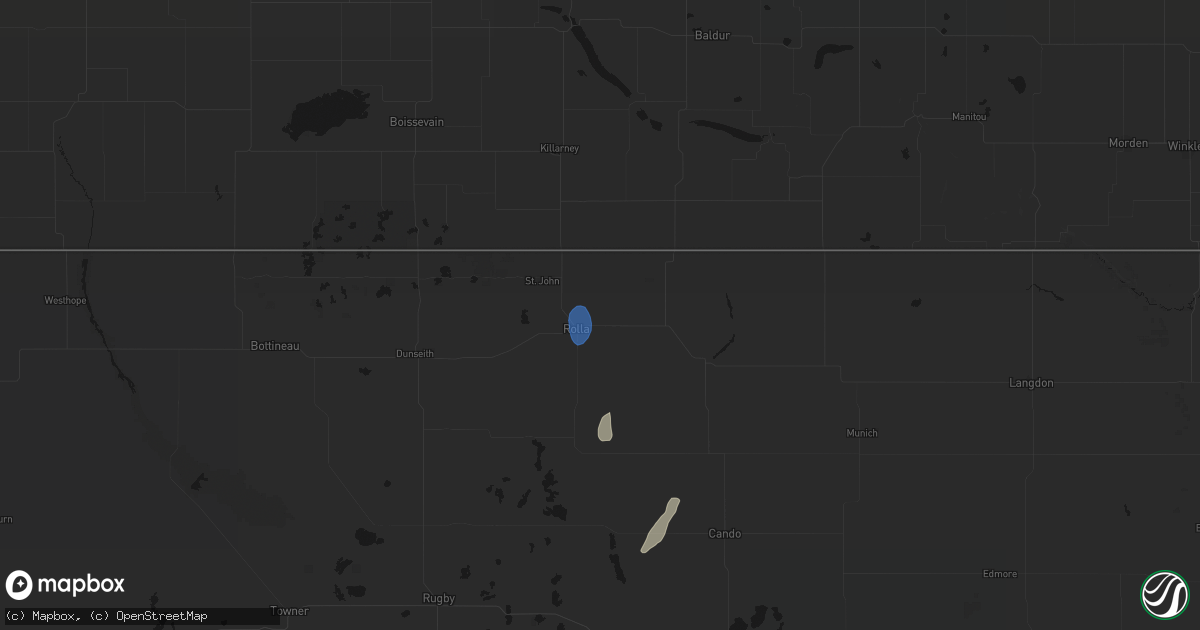 Hail map in Rolla, ND on June 29, 2026