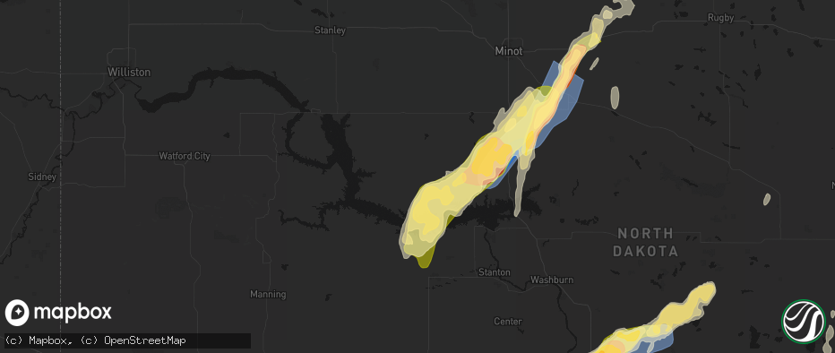Hail map in Roseglen, ND on June 29, 2026