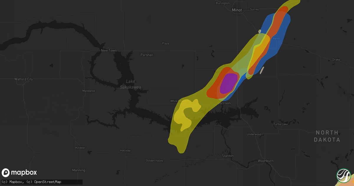 Hail map in Roseglen, ND on June 29, 2026