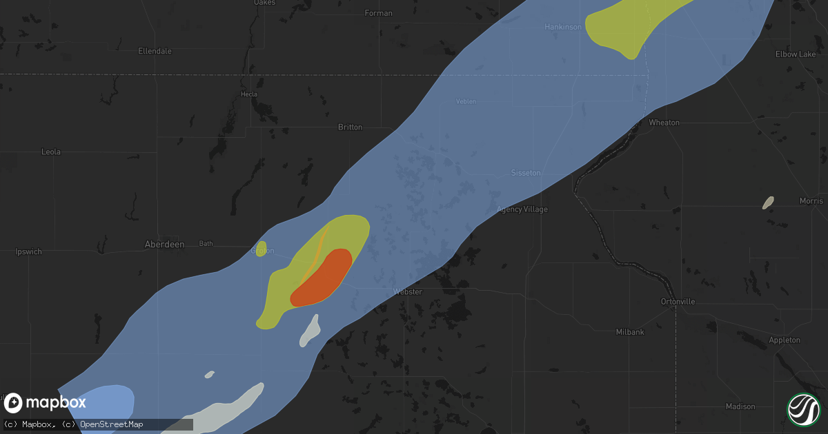 Hail map in Roslyn, SD on June 29, 2026