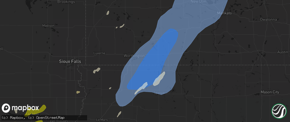 Hail map in Round Lake, MN on June 29, 2026