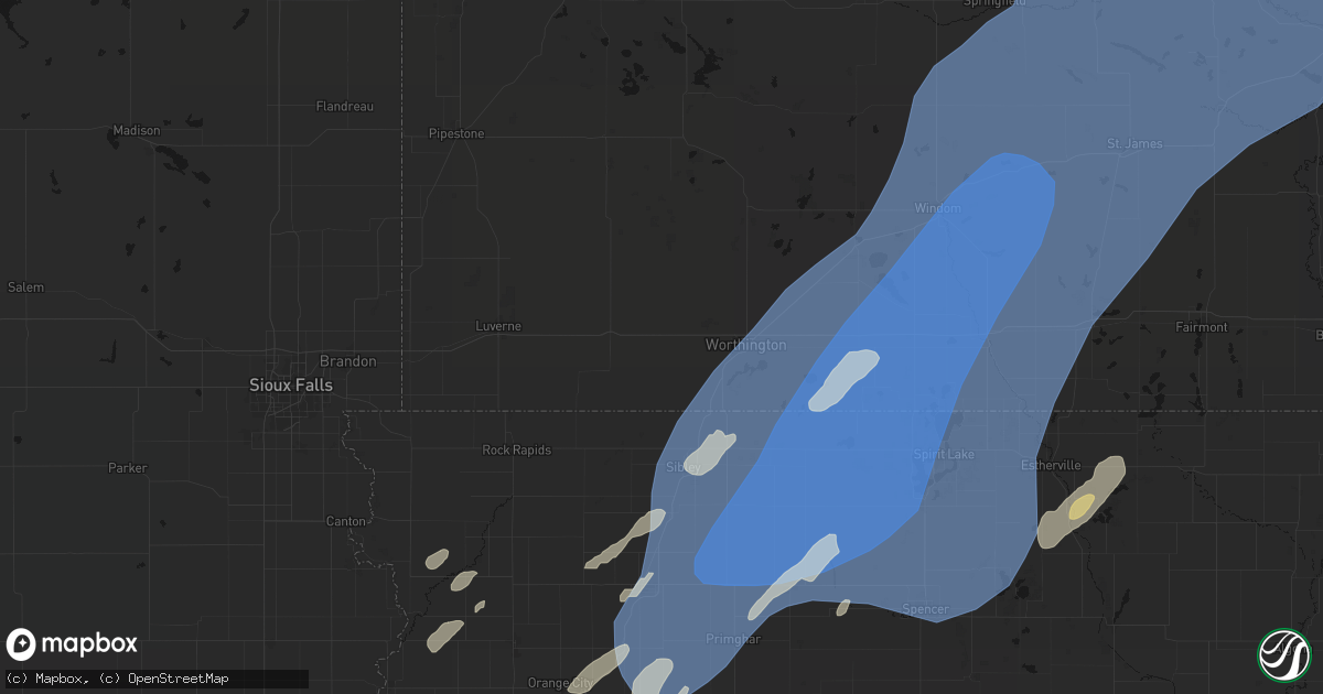Hail map in Rushmore, MN on June 29, 2026
