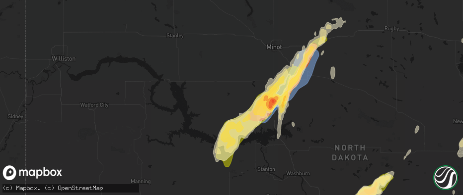 Hail map in Ryder, ND on June 29, 2026