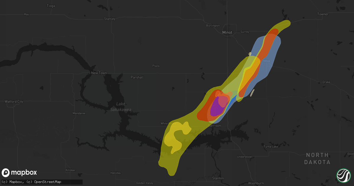 Hail map in Ryder, ND on June 29, 2026