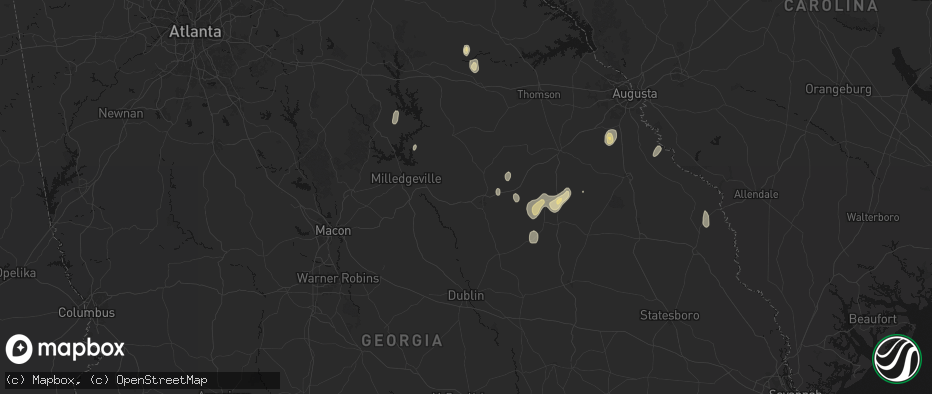 Hail map in Sandersville, GA on June 29, 2026