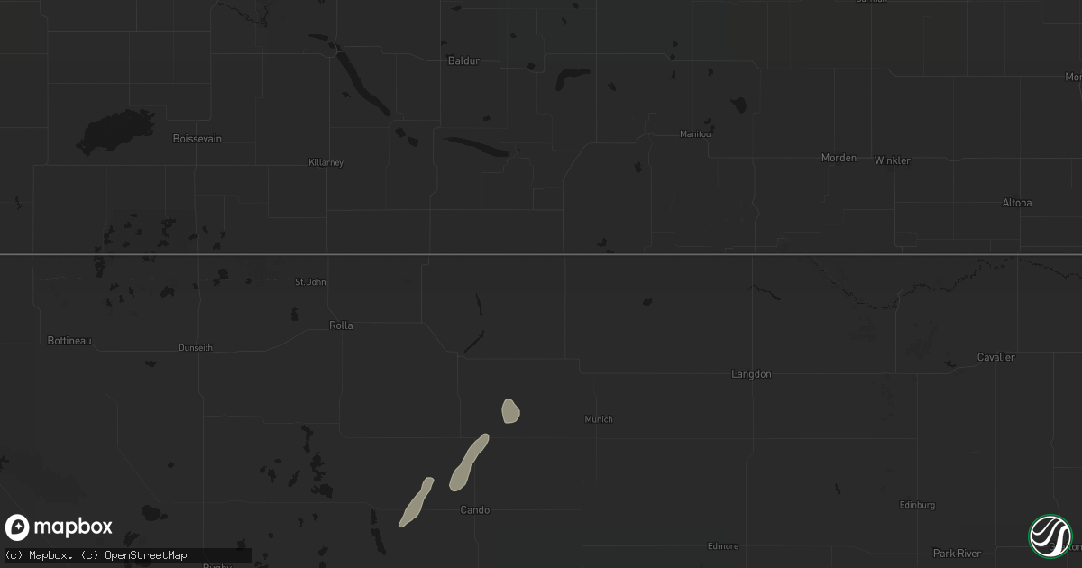 Hail map in Sarles, ND on June 29, 2026