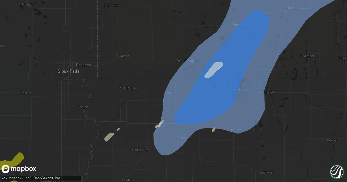 Hail map in Sibley, IA on June 29, 2026