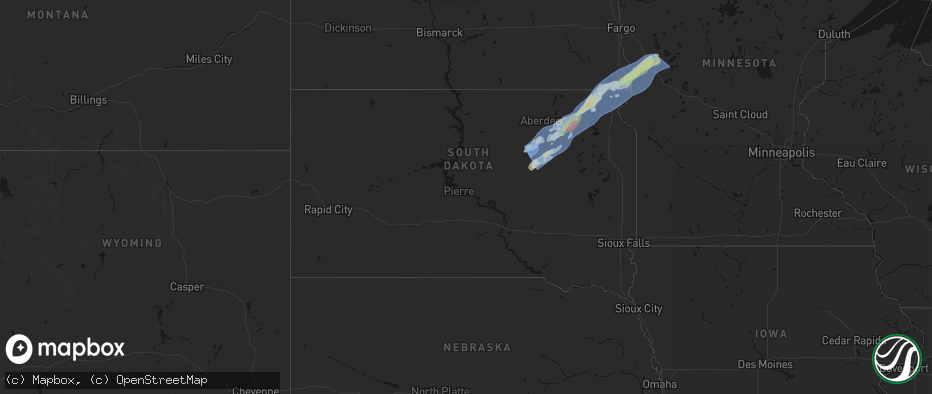 Hail map in South Dakota on June 29, 2026