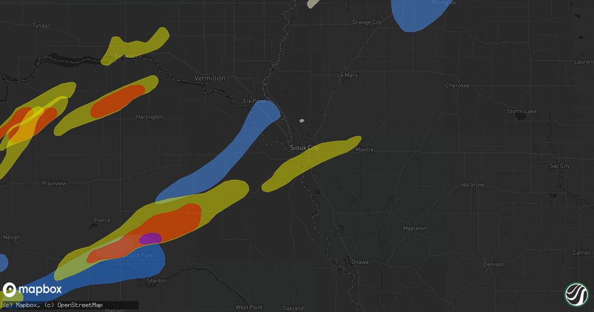 Hail map in South Sioux City, NE on June 29, 2026