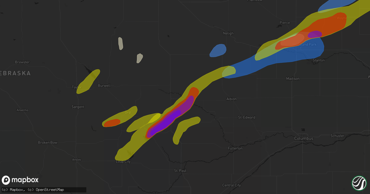 Hail map in Spalding, NE on June 29, 2026