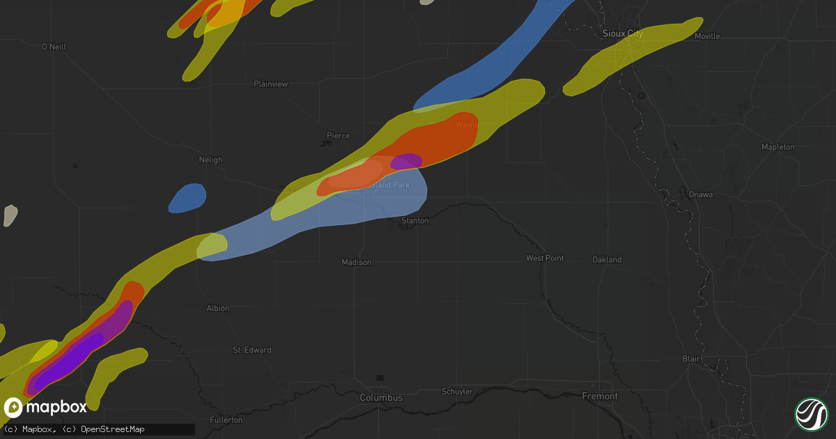Hail map in Stanton, NE on June 29, 2026