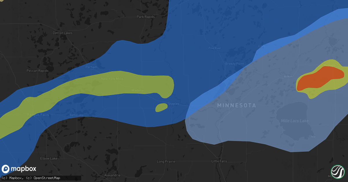 Hail map in Staples, MN on June 29, 2026