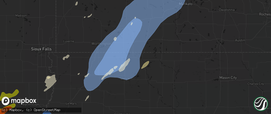 Hail map in Superior, IA on June 29, 2026