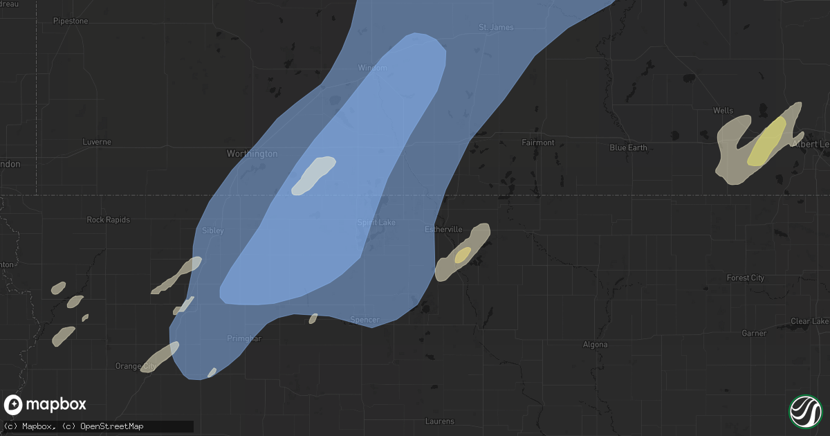 Hail map in Superior, IA on June 29, 2026