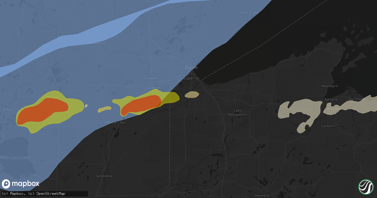 Hail map in Superior, WI on June 29, 2026