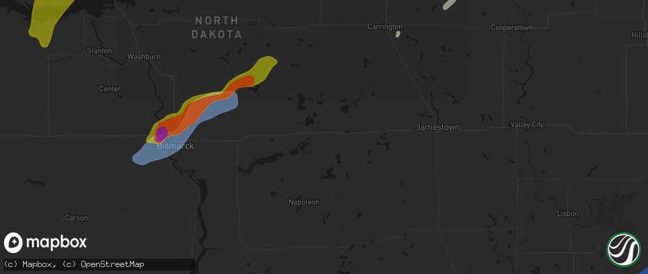 Hail map in Tappen, ND on June 29, 2026