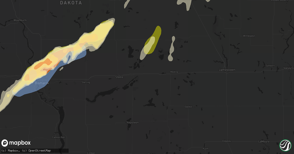 Hail map in Tappen, ND on June 29, 2026