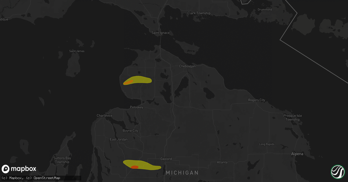 Hail map in Topinabee, MI on June 29, 2026