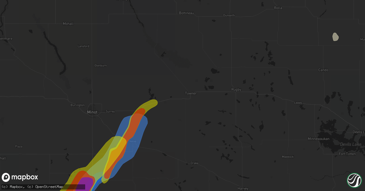 Hail map in Towner, ND on June 29, 2026