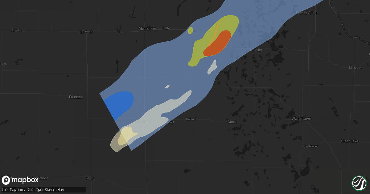 Hail map in Turton, SD on June 29, 2026
