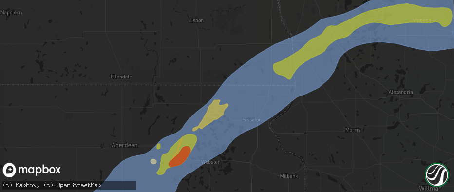 Hail map in Veblen, SD on June 29, 2026
