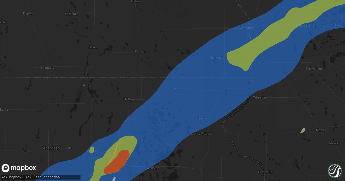 Hail map in Veblen, SD on June 29, 2026