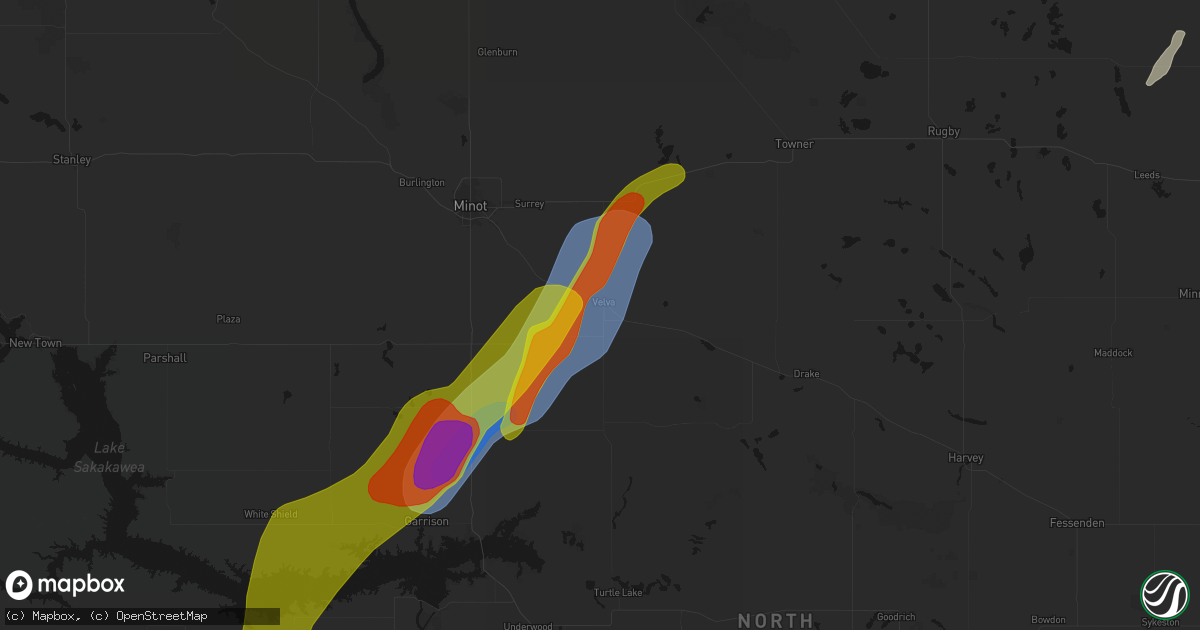 Hail map in Velva, ND on June 29, 2026