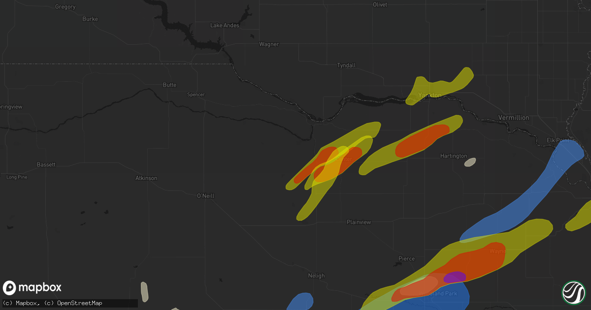 Hail map in Verdigre, NE on June 29, 2026