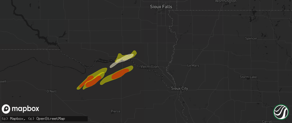 Hail map in Vermillion, SD on June 29, 2026