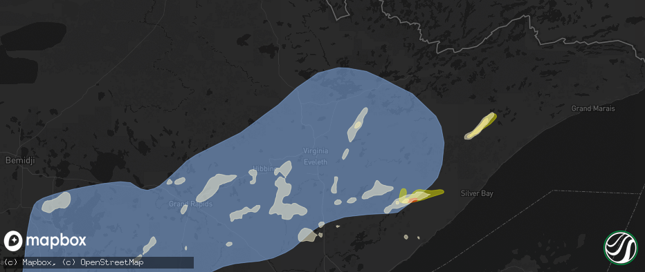 Hail map in Virginia, MN on June 29, 2026