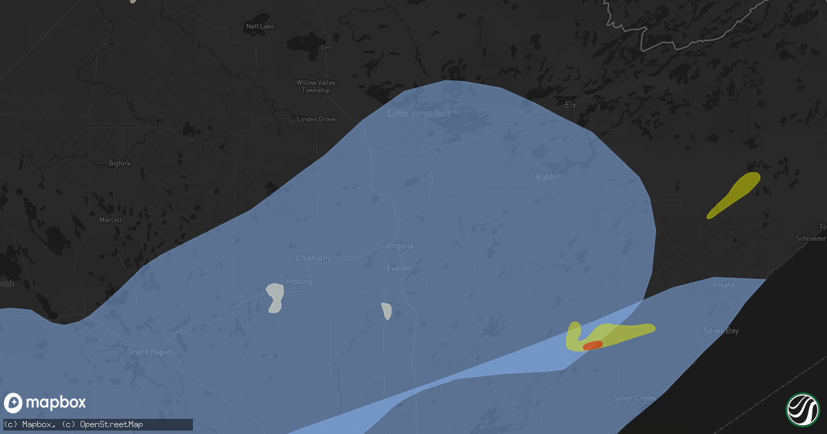 Hail map in Virginia, MN on June 29, 2026