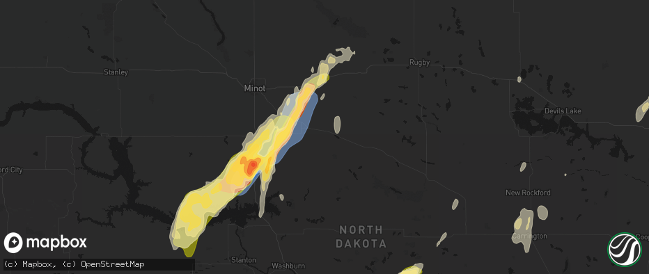 Hail map in Voltaire, ND on June 29, 2026