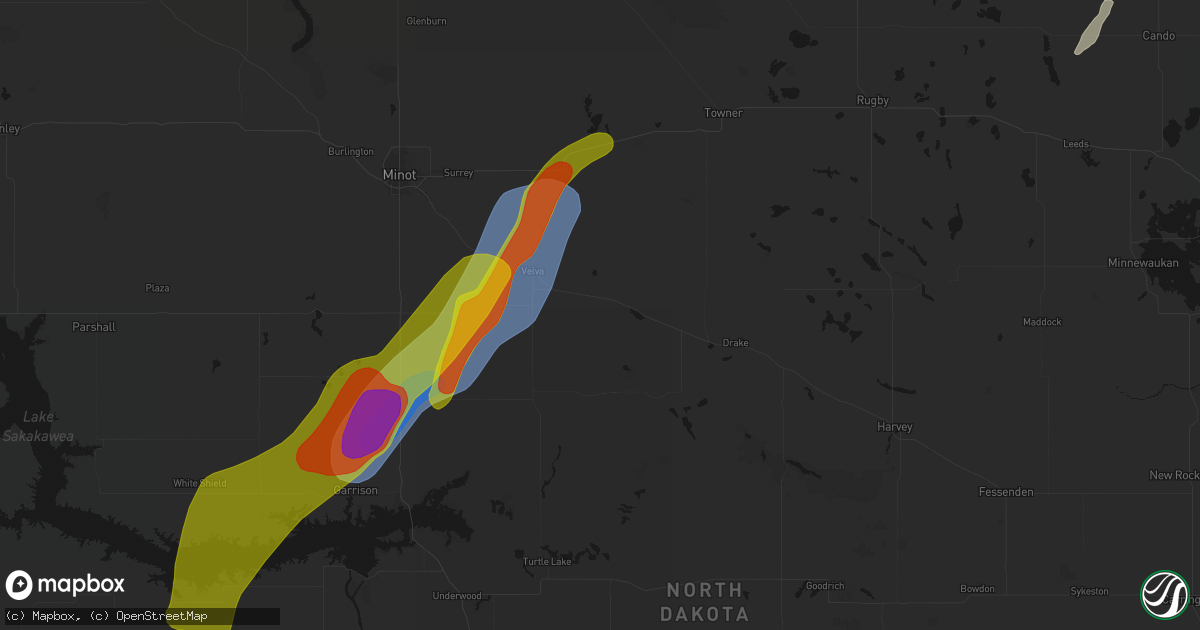 Hail map in Voltaire, ND on June 29, 2026