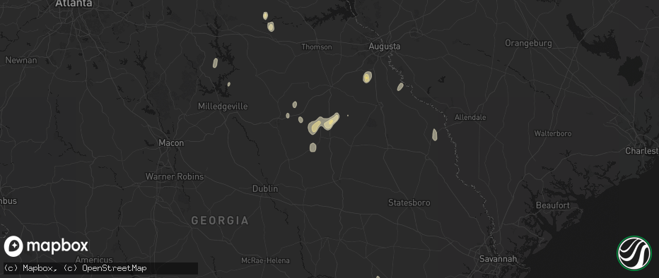 Hail map in Wadley, GA on June 29, 2026