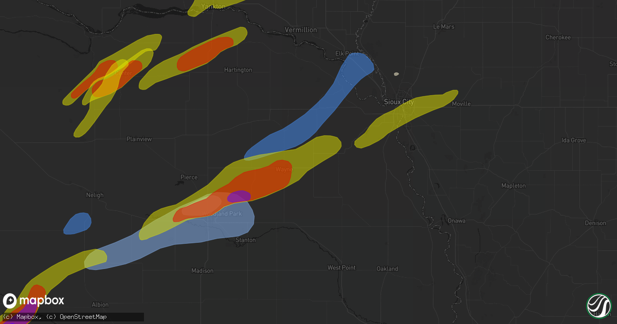 Hail map in Wakefield, NE on June 29, 2026