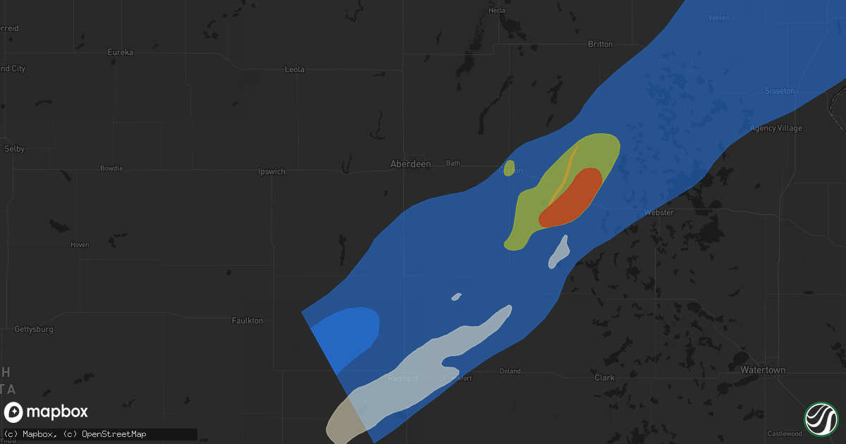 Hail map in Warner, SD on June 29, 2026