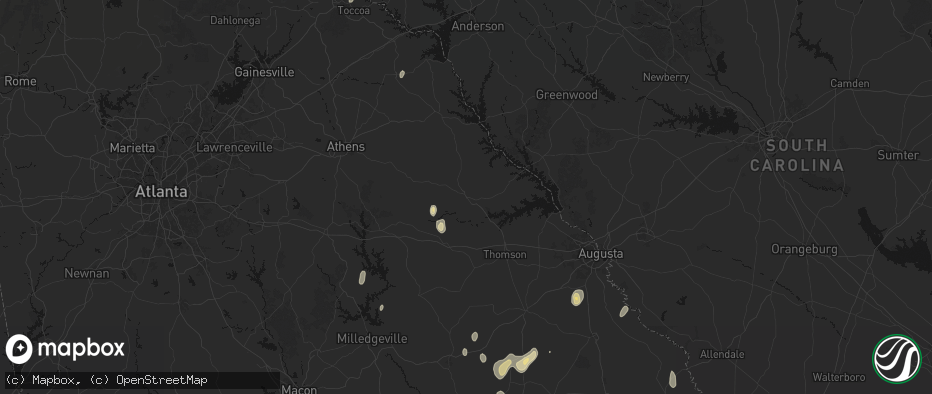 Hail map in Washington, GA on June 29, 2026