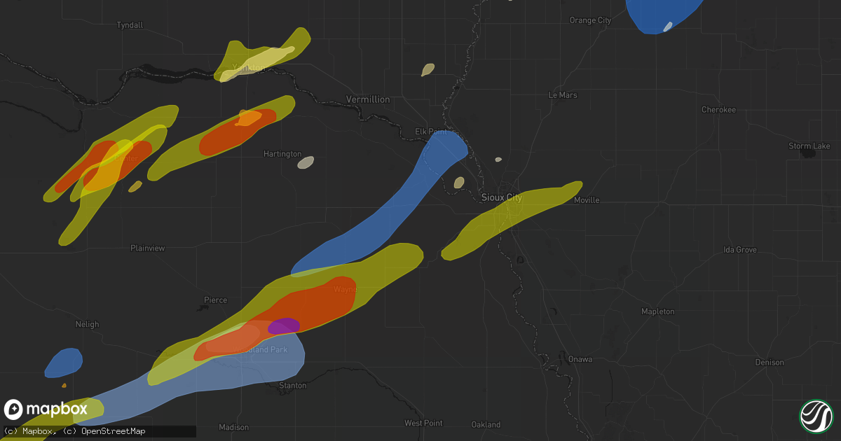 Hail map in Waterbury, NE on June 29, 2026